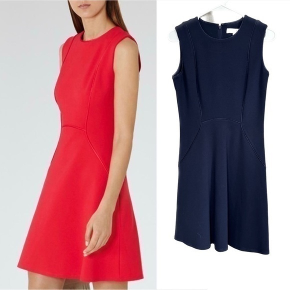 Reiss Navy Blue Viscose Blend Sleeveless Crewneck Mini Dress S (4)
